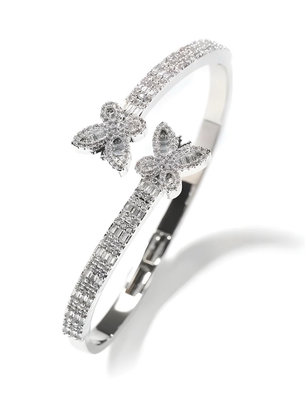 Double Butterfly Pavé Wrap Around Bangle Bracelet